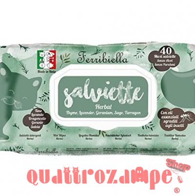 Ferribiella 40 Salviette Detergenti Herbal Con Oli Essenziali Sgraditi Agli Insetti