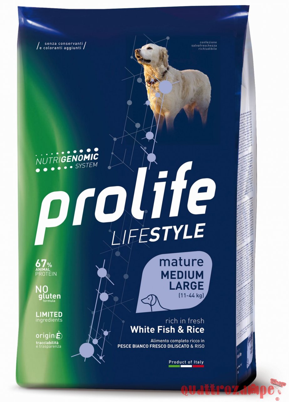 Prolife Dog Life Style Medium Large Mature White Fish e Rise 12 kg Senior (Pesce Bianco e Riso)