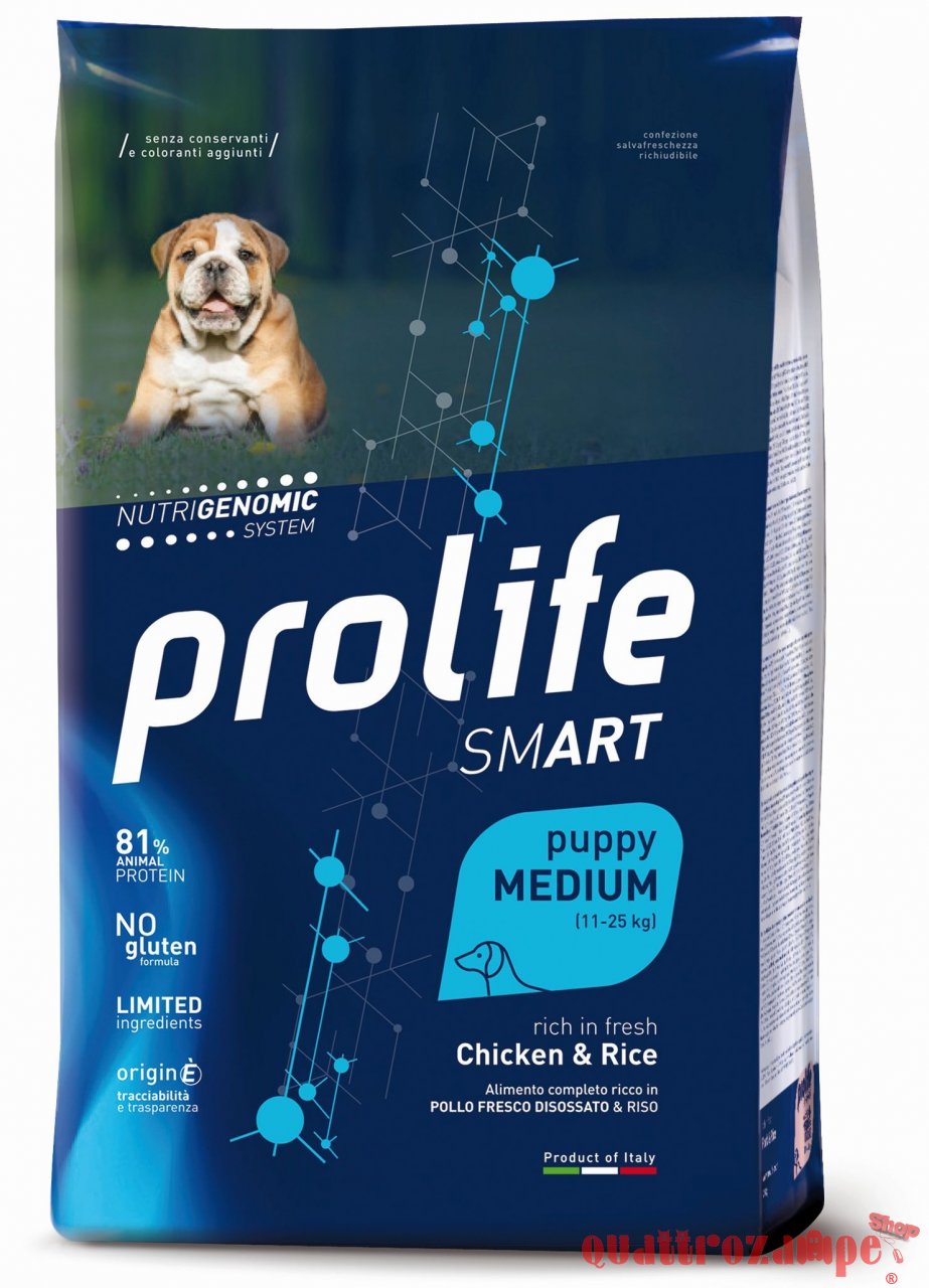 Prolife Dog Smart Puppy Medium Pollo e Riso 10 kg Crocchette Per Cani Cuccioli