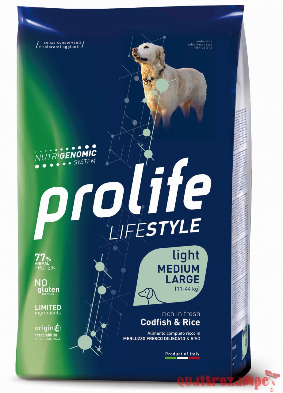 Prolife Dog Life Style Medium Large Light CodFish e Rise 12 kg (Merluzzo e Riso)