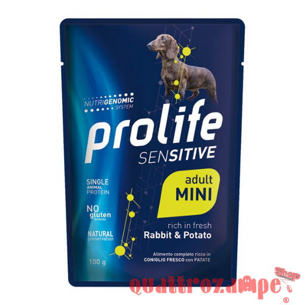 Prolife Mini Adult Sensitive Coniglio Patate 100 gr Bustina Umido Cani