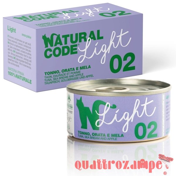 Natural Code Light 02 Tonno Orata e Mela 70 gr Per Gatti