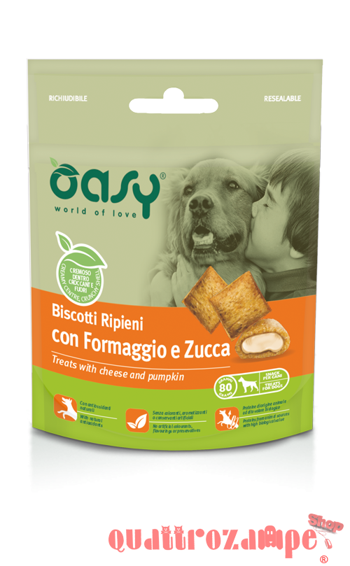 Oasy Snack Biscotti Ripieni Con Formaggio e Zucca per Cani 80 g
