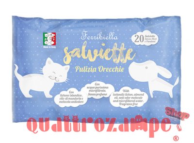 Ferribiella 20 Salviette Detergenti Per La Pulizia Orecchie Cani e Gatti
