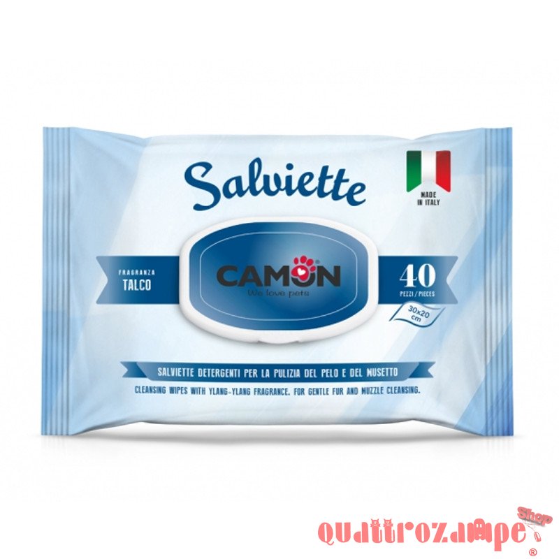 Camon 40 Salviette Detergenti al Talco Per Cani e Gatti