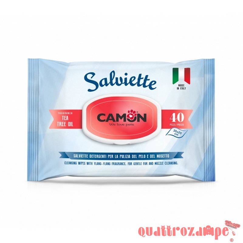 Camon 40 Salviette Detergenti Tea Tree Oil Per Cani e Gatti
