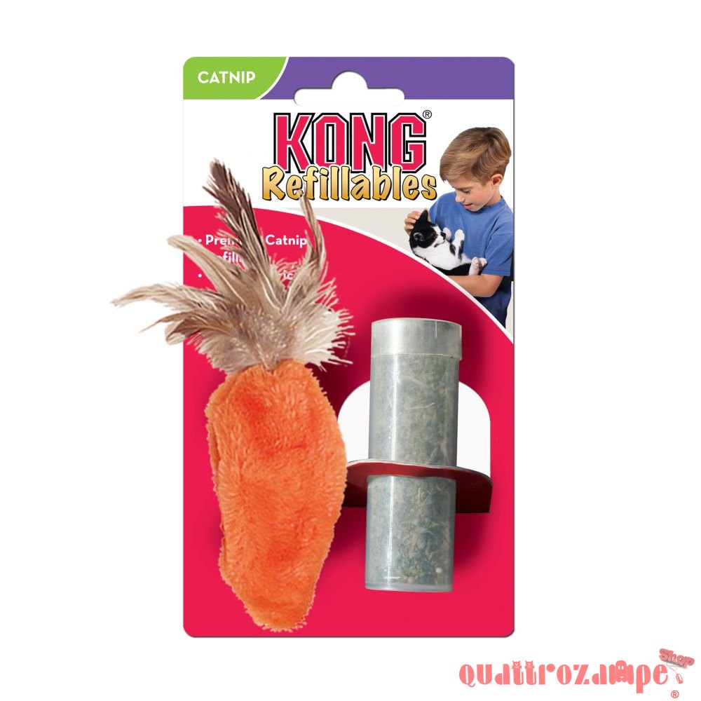 Kong Cat Refillables Carota Con Piume Gioco Per Gatti 19 cm Con Erba Gatta