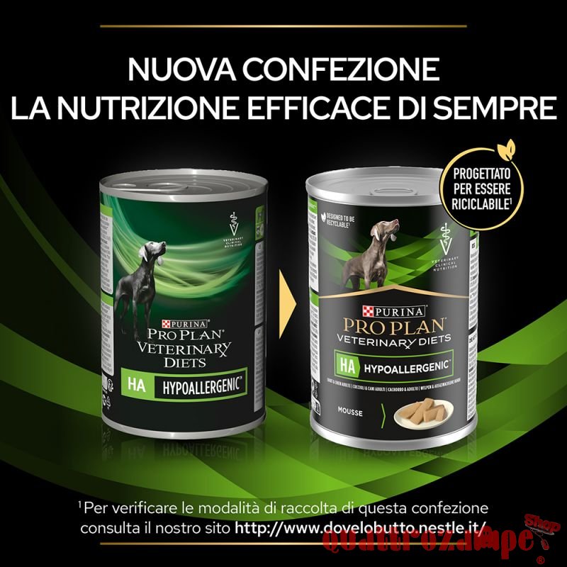 Purina Pro Plan Veterinary Diet Ha Hypoallergenic 400 gr Mousse Per Cane