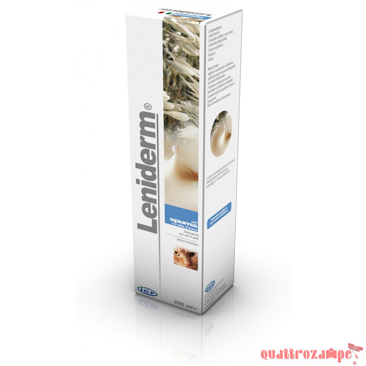 Icf Leniderm Spuma 200 ml Per Cute Sensibile e Irritata Cane e Gatto