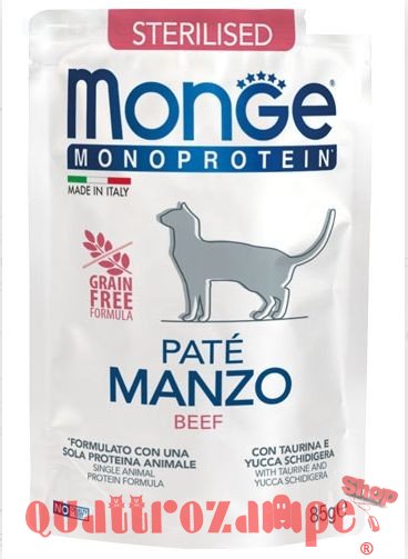 Monge Monoproteico Pate Sterilised Manzo 85 gr Bustina Per Gatti