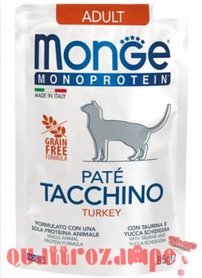 Monge Monoproteico Grain Free Patè Adult Tacchino 85 gr Bustina Per Gatti