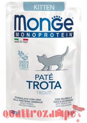 Monge Monoproteico Grain Free Patè Kitten Trota 85 gr Bustina Per Gatti