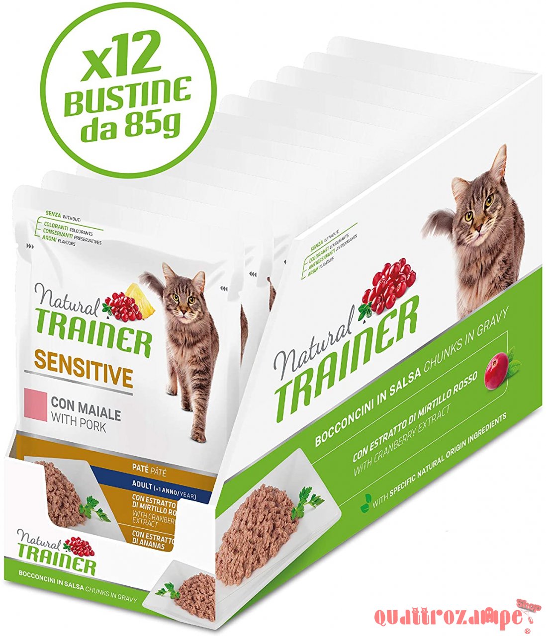 Natural Trainer Sensitive Maiale Cat Bocconcini 85 gr Bustina