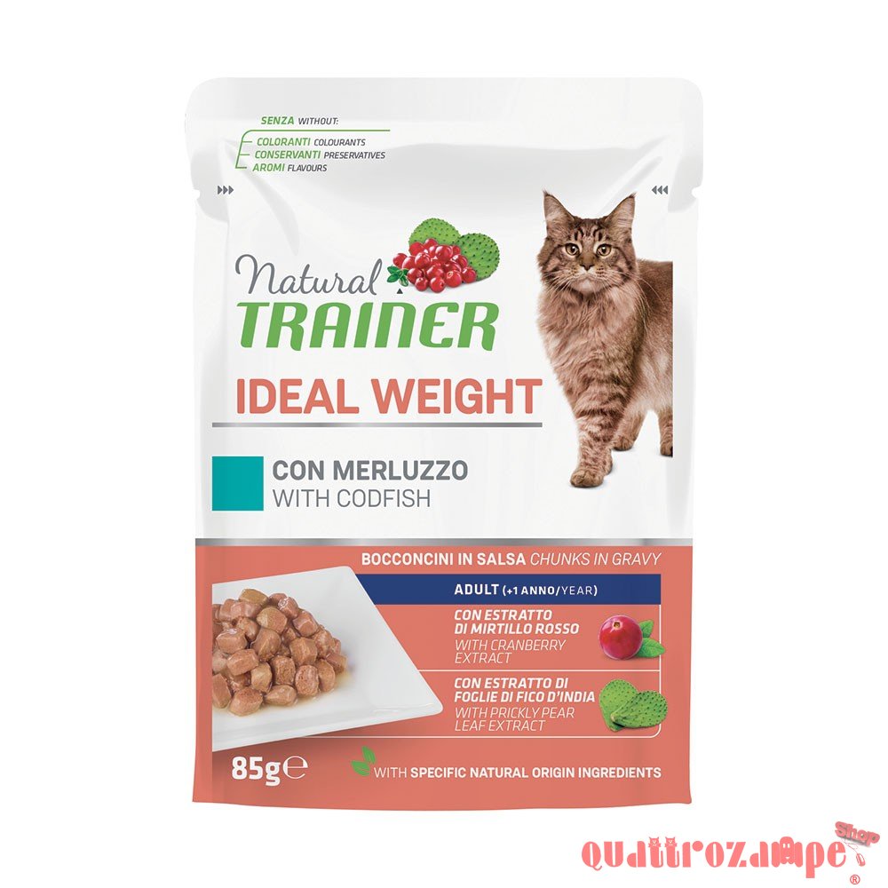 Natural Trainer Ideal Weight Merluzzo 85 gr Cibo Umido Per Gatti Bustina