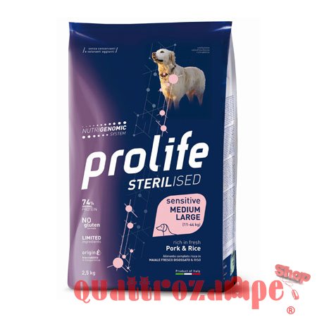 Prolife Dog Sensitive Medium Large STERILISED Maiale e Riso 12 kg Cani
