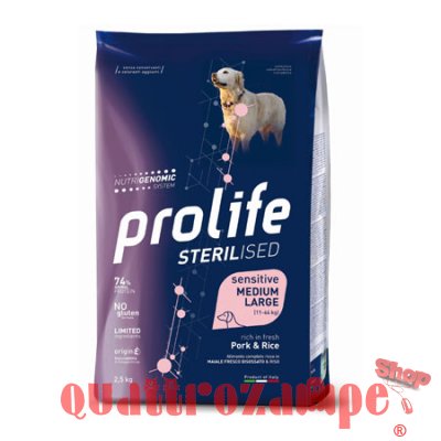 Prolife Dog Sensitive Medium Large STERILISED Maiale e Riso 12 kg Cani