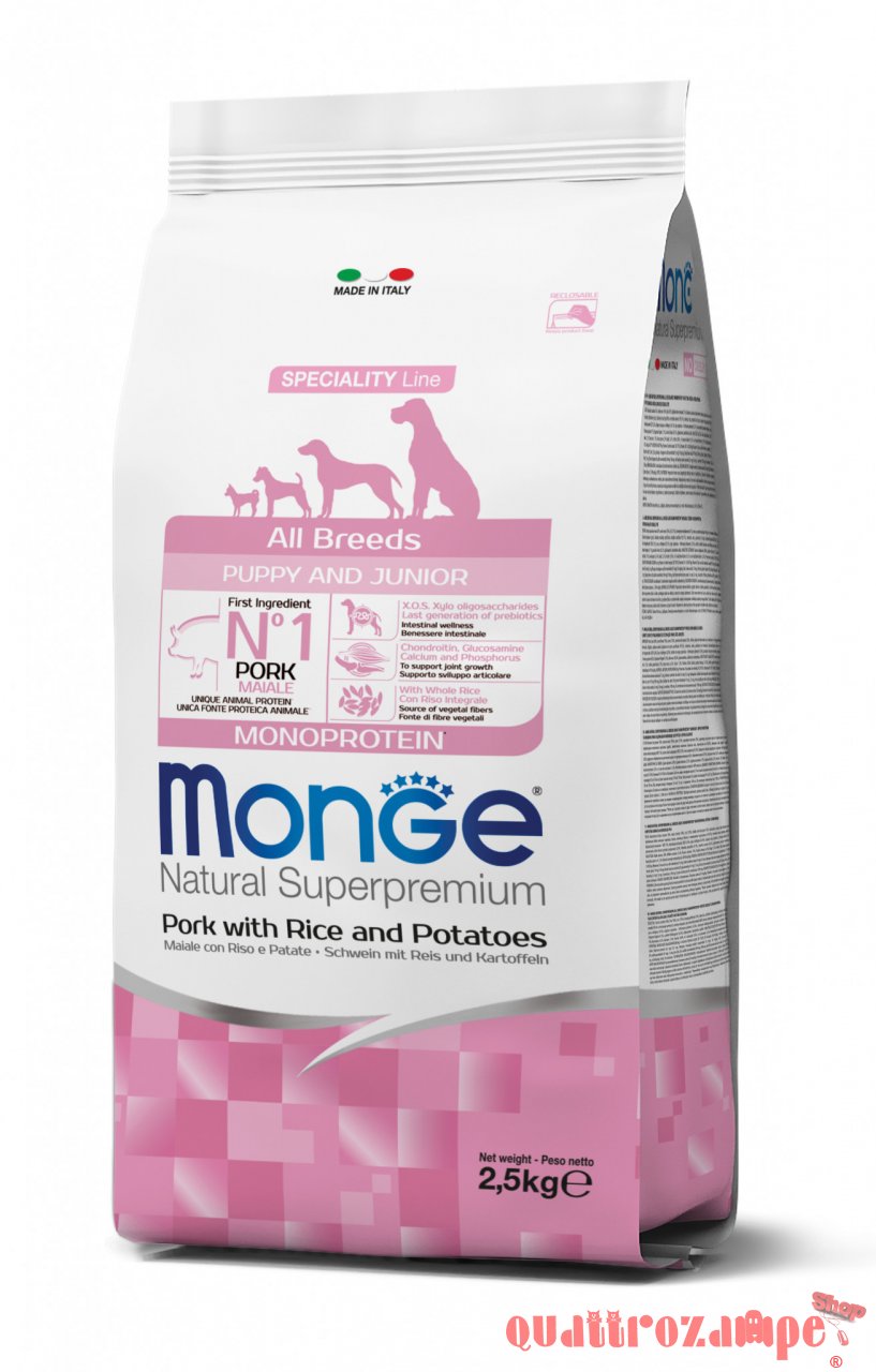 Monge Superpremium All Breed Puppy Junior Maiale Riso Crocchette Cane