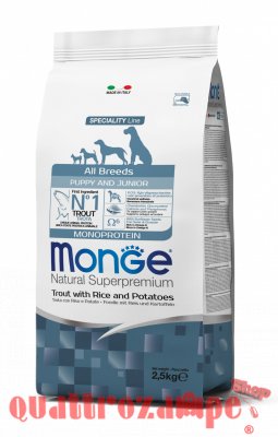 Monge Superpremium All Breed Puppy Junior Trota Riso Crocchette Cane