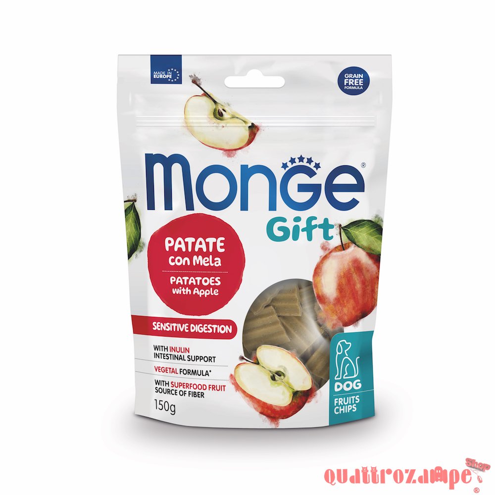 Monge Gift Fruits Chips Sensitive Digestion Patate Mela 150 gr Snack Per Cani