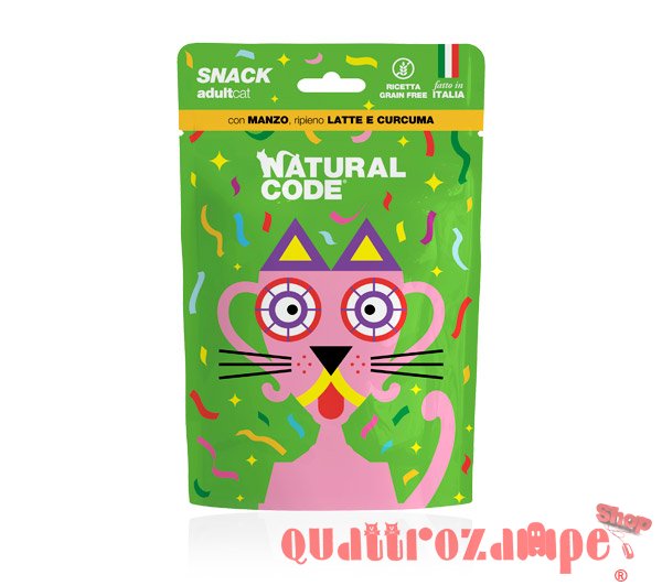 Natural Code Snack Cat Adult Grain Free Manzo Latte Curcuma 60 gr