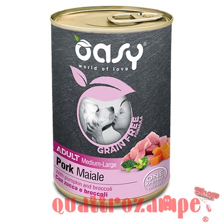 Oasy Dog Grain Free Adult Medium Large Maiale 400 Gr Barattolo Umido Cane