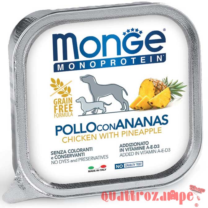 Monge Dog Pollo Con Ananas 150 gr Monoproteico Grain Free Umido per Cani
