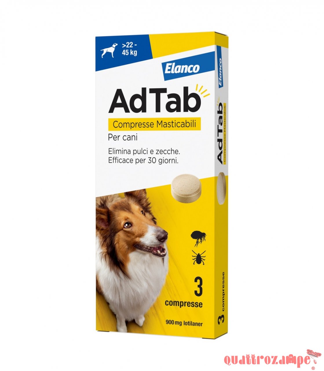 Elanco AdTab Per Cani da 22 a 45 Kg 3 Compresse 900 Mg