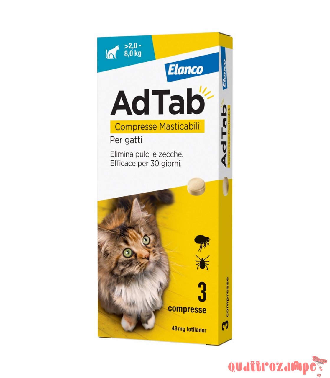 Elanco AdTab Per Gatti da 2 a 8 Kg 3 Compresse 48 Mg