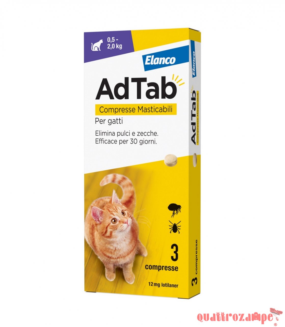 Elanco AdTab Per Gatti da 0,5 a 2 Kg 3 Compresse 12 Mg