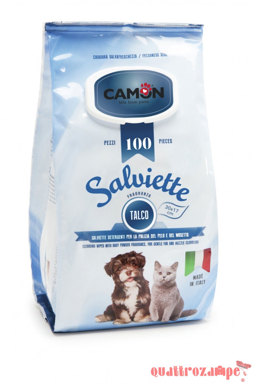 Camon 100 Salviette Detergenti al Talco Per Cani e Gatti Maxi Formato