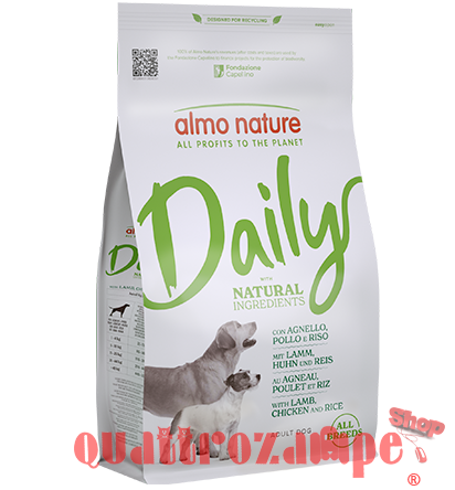 Almo Nature Daily Natural All Breeds Adult Dog  Agnello Pollo e Riso Crocchette Per Cani