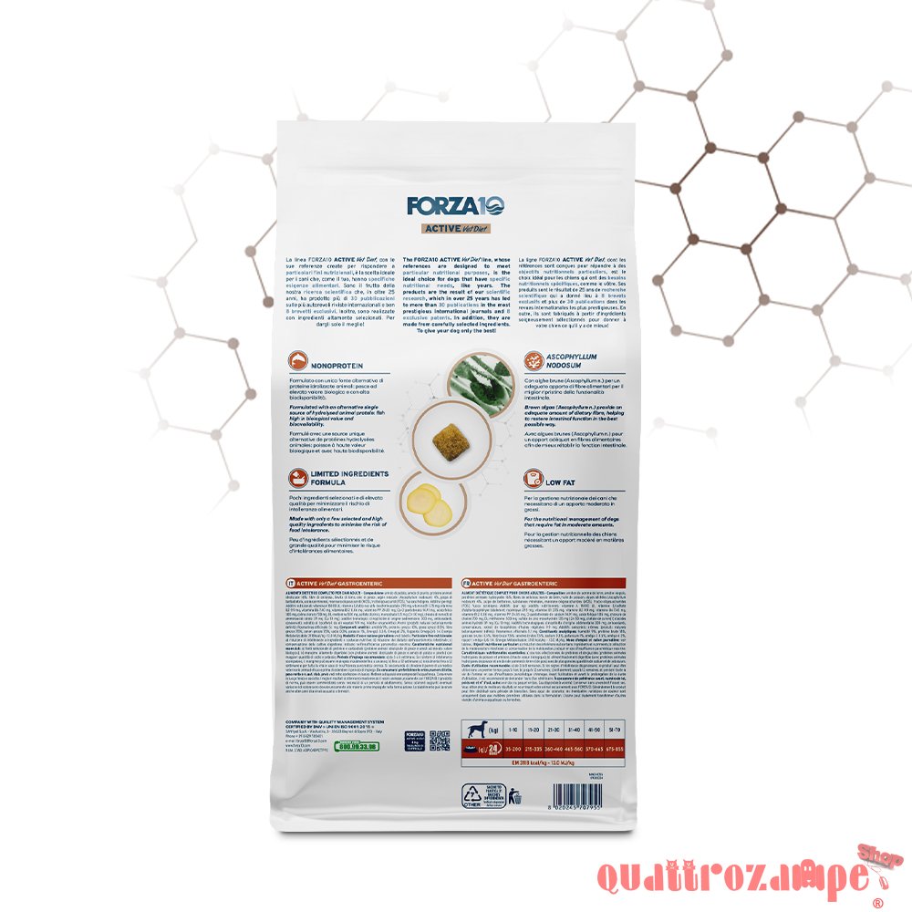 Forza 10 Active Vet Diet Gastroenteric Low Fat 4 kg Crocchette Per Cani
