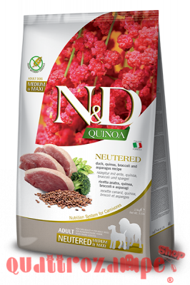 Farmina N/D Quinoa Grain Free Adult Medium Maxi Neutered Anatra Crocchette Per Cani Sterilizzati