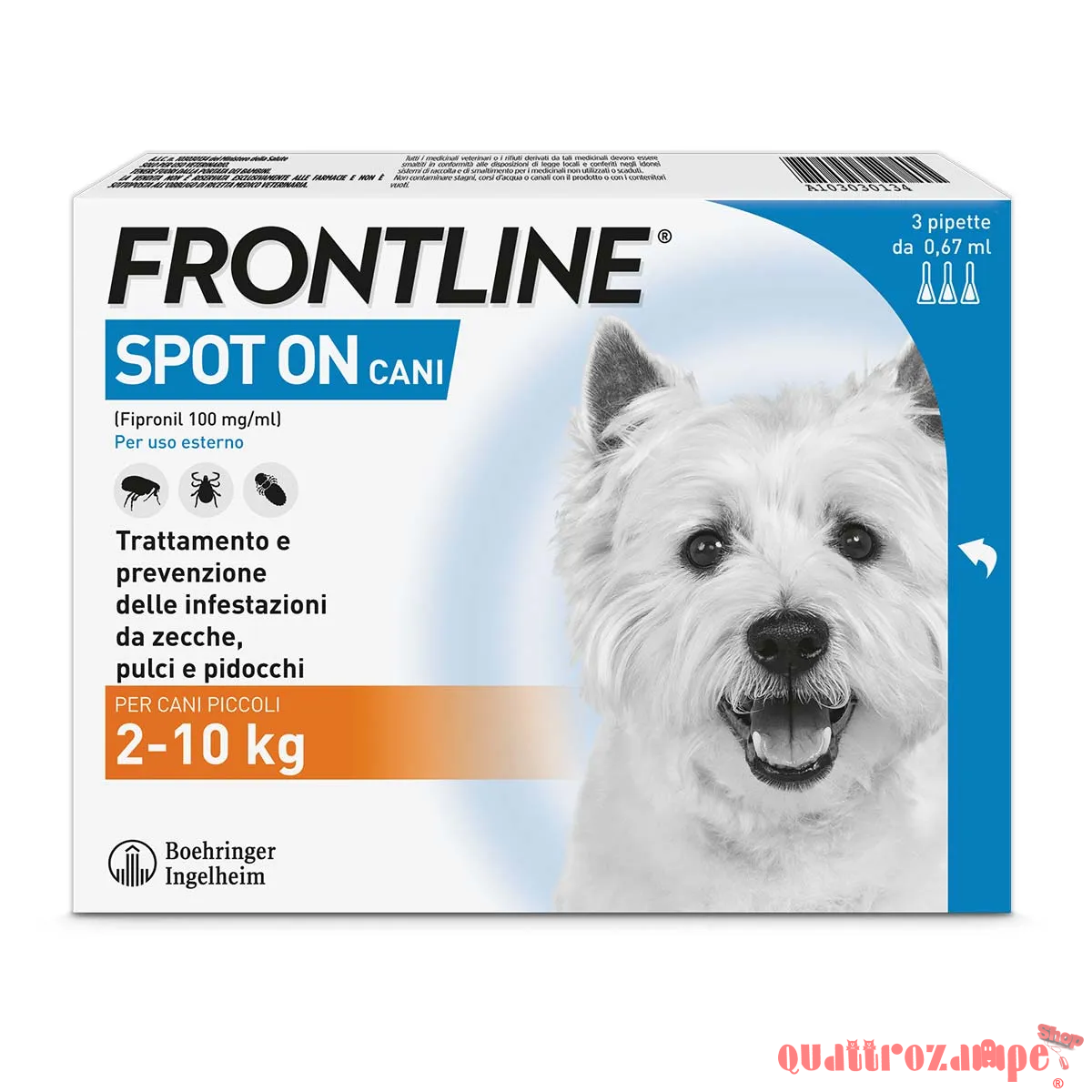 Frontline SPOT ON Taglia S 2-10 Kg - Antiparassitario per cane cani - 3 pipette