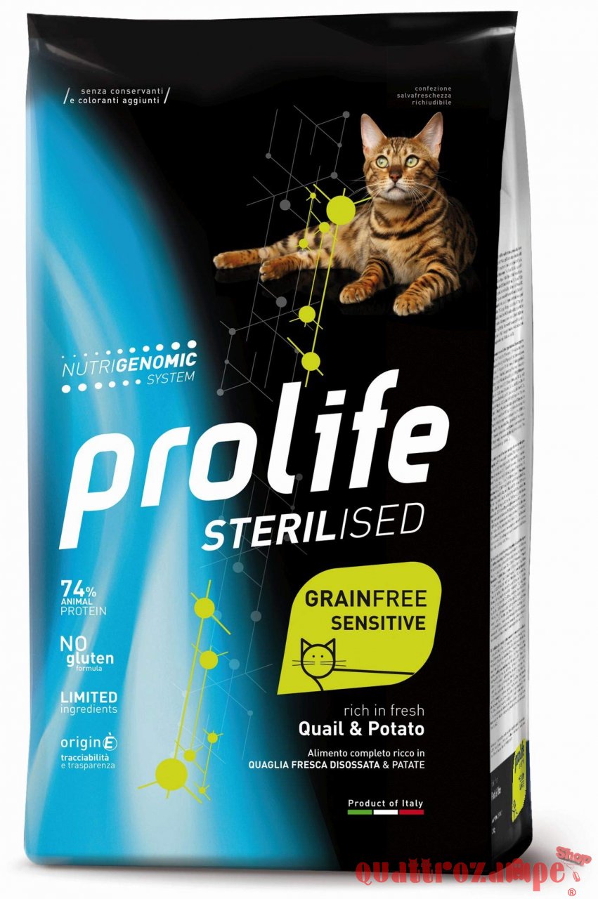 Prolife Cat Sterilised Grain Free Sensitive Quaglia Patate 7 kg Per Gatti