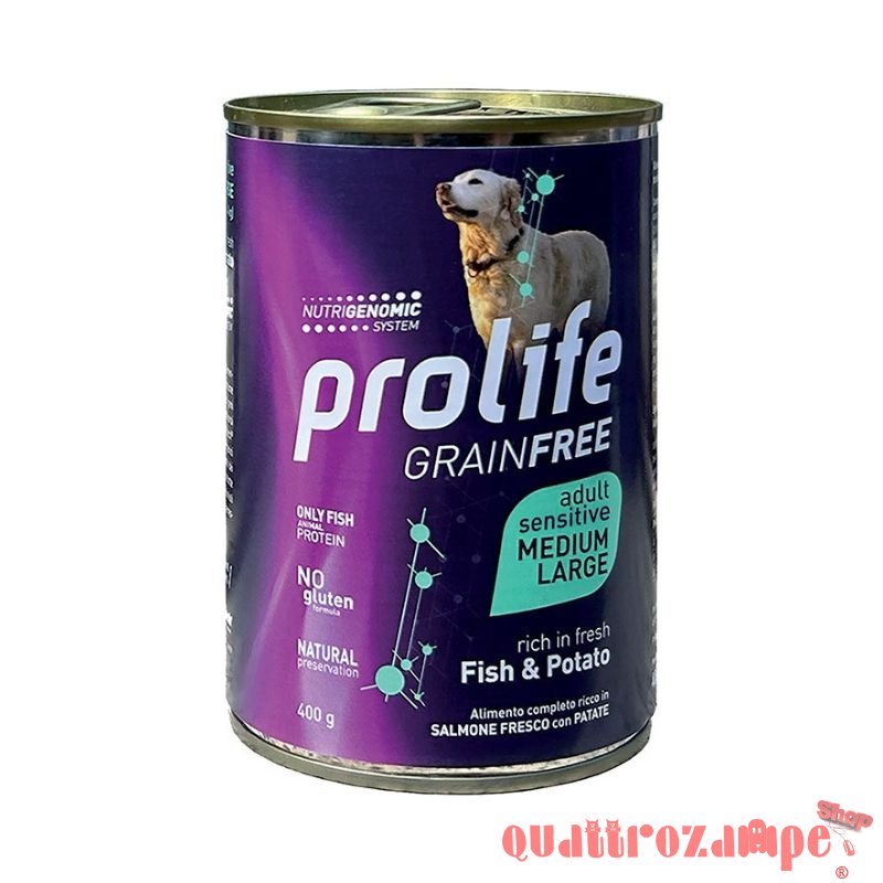 Prolife Dog Adult Sensitive Medium Large Grain Free Pesce e Patate 400 gr Umido Per Cani