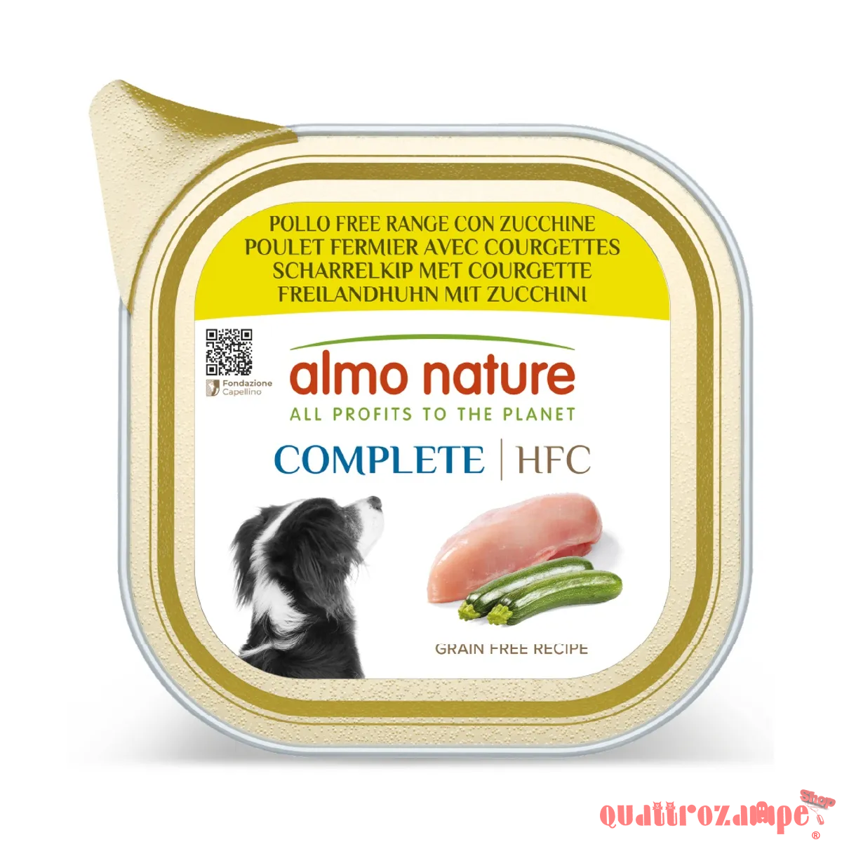 Almo Nature HFC Complete Pollo Free Range Con Zucchine 85 gr Vaschetta Umido Per Cani